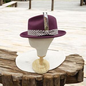 MEN'S MONTIQUE PLUM WOOL FELT HAT WITH ABSTRACT CHECKERED HAT BAND. H2367.
